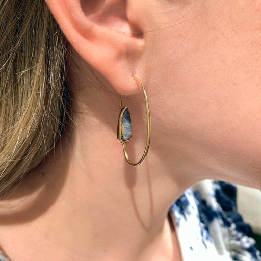 Just Jules Australian Opal Gold One-of-a-Kind Back Hoop Earrings