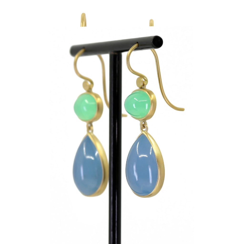 Lola Brooks Chrysoprase Oval Aquamarine Pear Gold Earrings