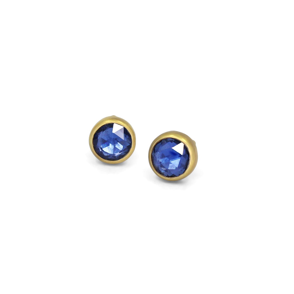 Lola Brooks Round Blue Sapphire Gold Stud Earrings