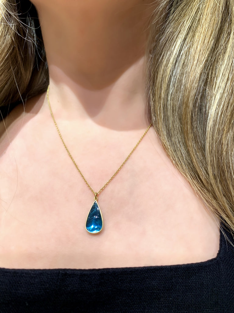 Lola Brooks Glowing Deep Blue Indicolite Tourmaline Gold Drop Necklace
