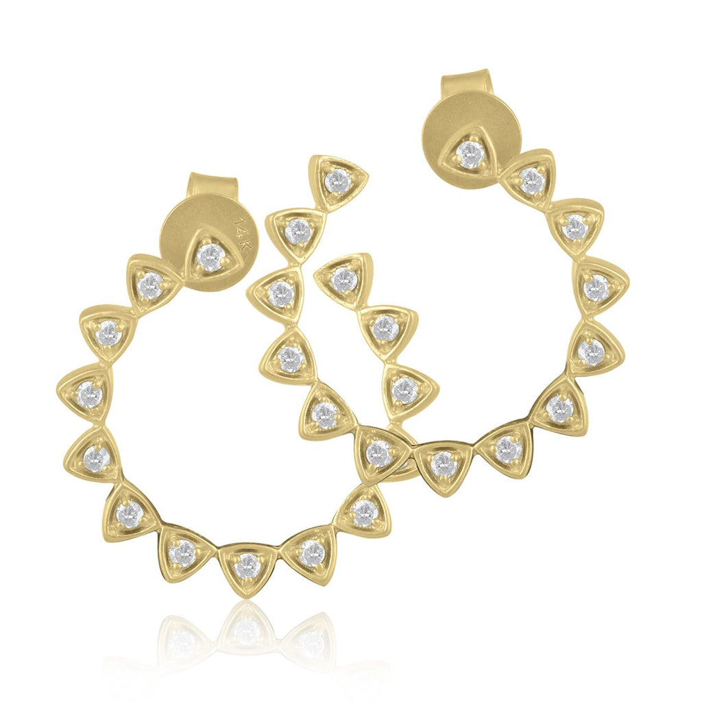 Liza Beth Triangular Diamond Gold Round Bypass Hoop Earrings