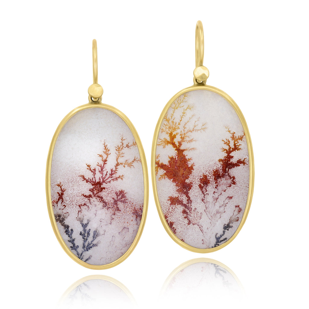 Lola Brooks Large Oval Dendritic Agate Oval Drop Yellow Gold Earrings