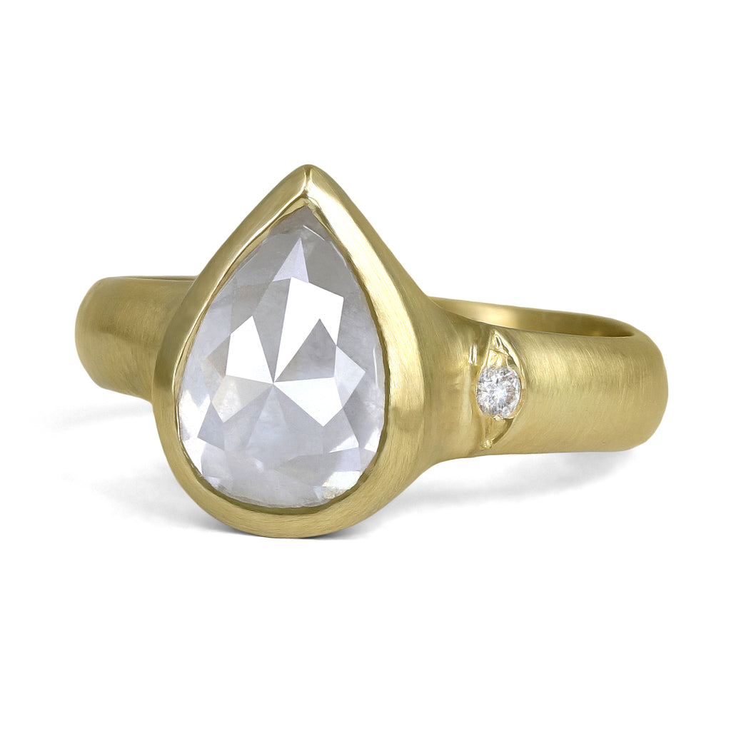 Monica Marcella One of a Kind Double-Cut Diamond Pear Gold Ring