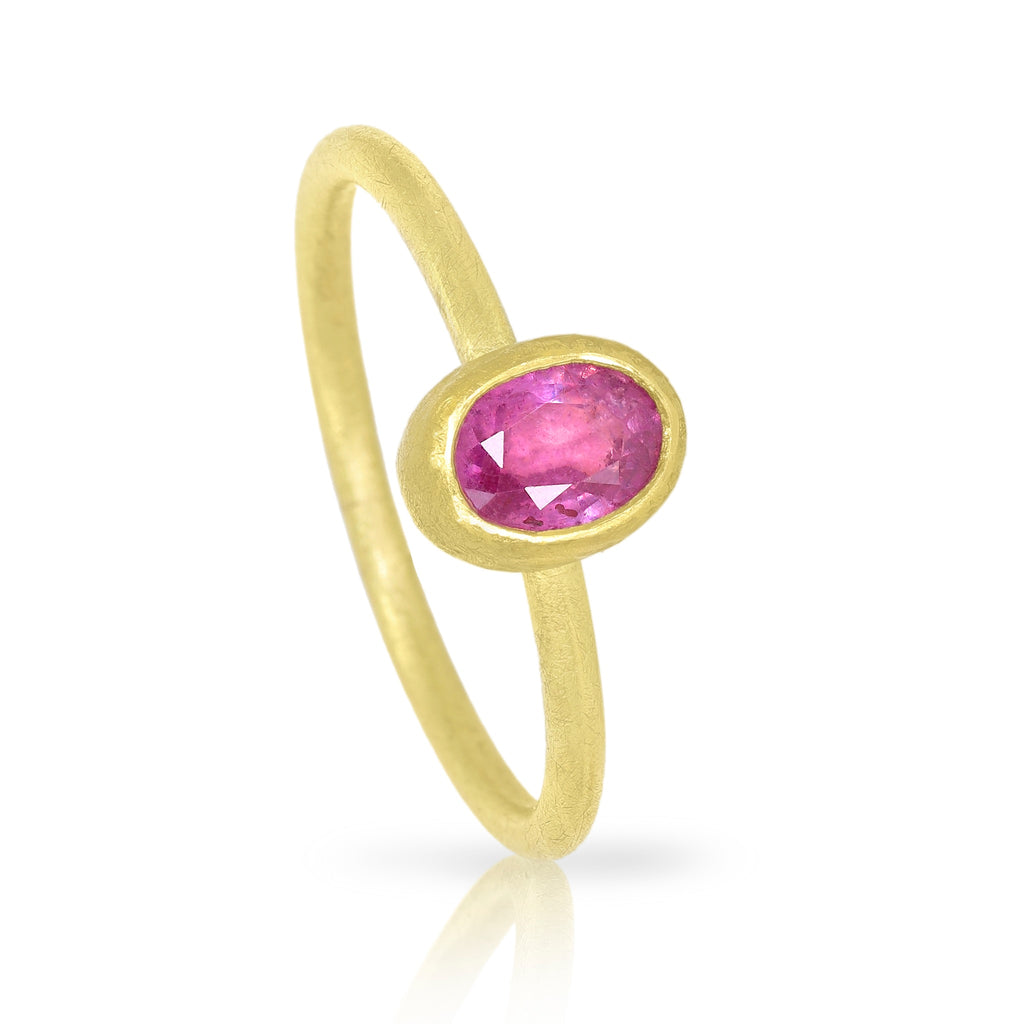 Petra Class Faceted Ruby Gold Oval Stack Ring