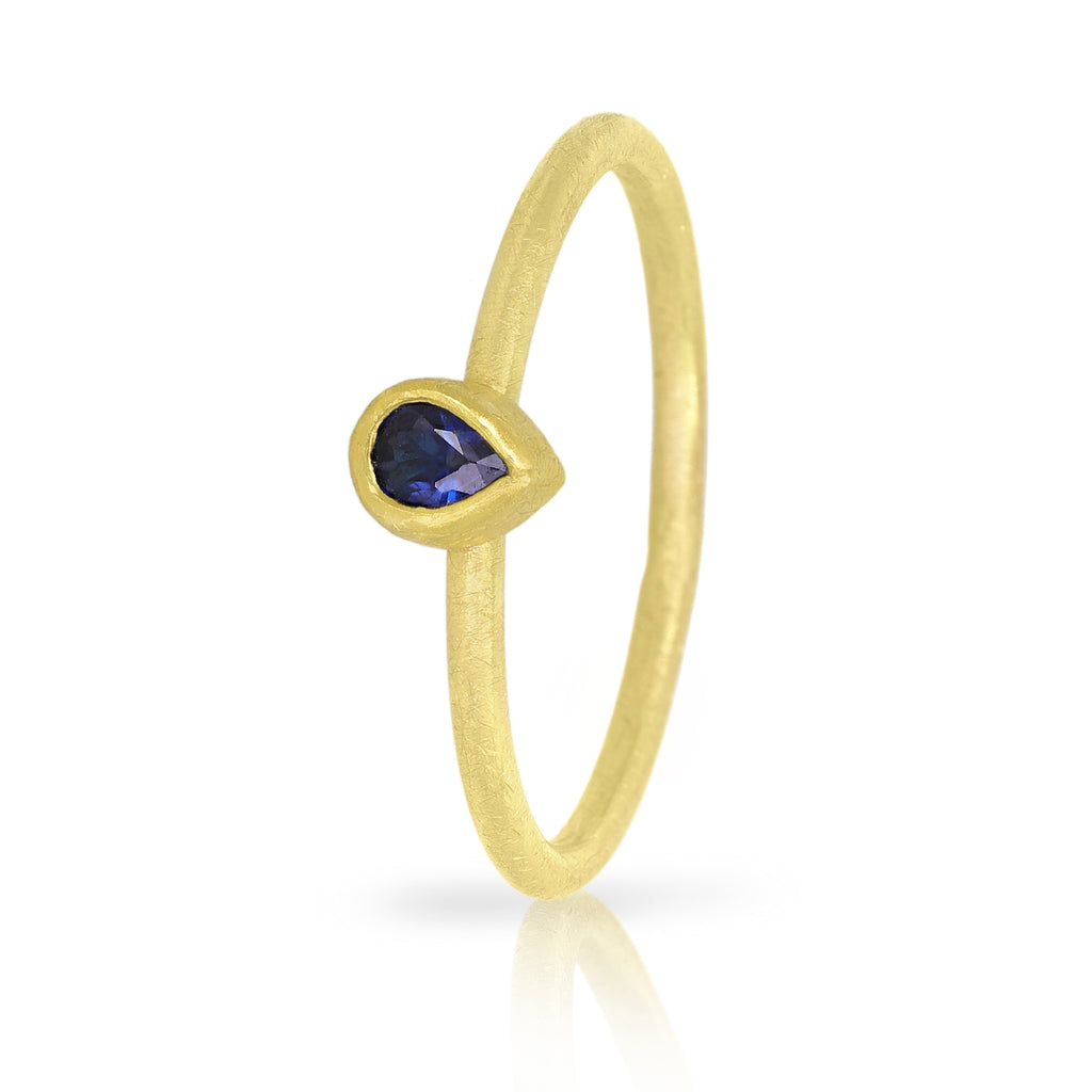 Petra Class Faceted Blue Sapphire Gold Drop Stack Ring