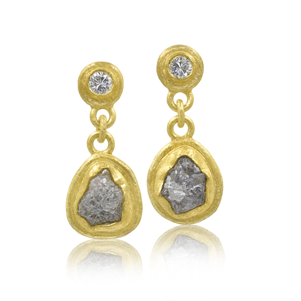Petra Class Brilliant + Rough Diamond Gold Chain Drop Earrings