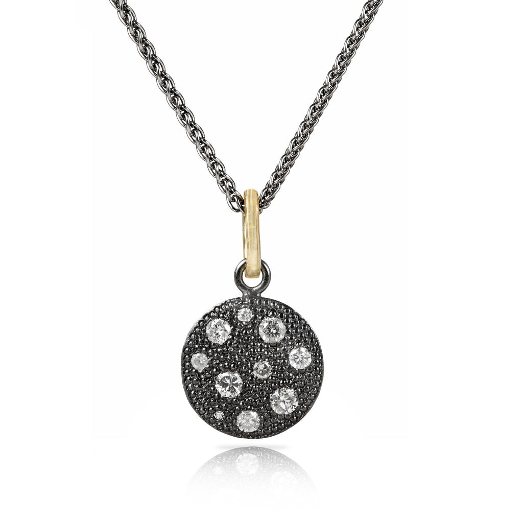 Suneera Diamond Black Rhodium Silver Gold Round Pendant Necklace