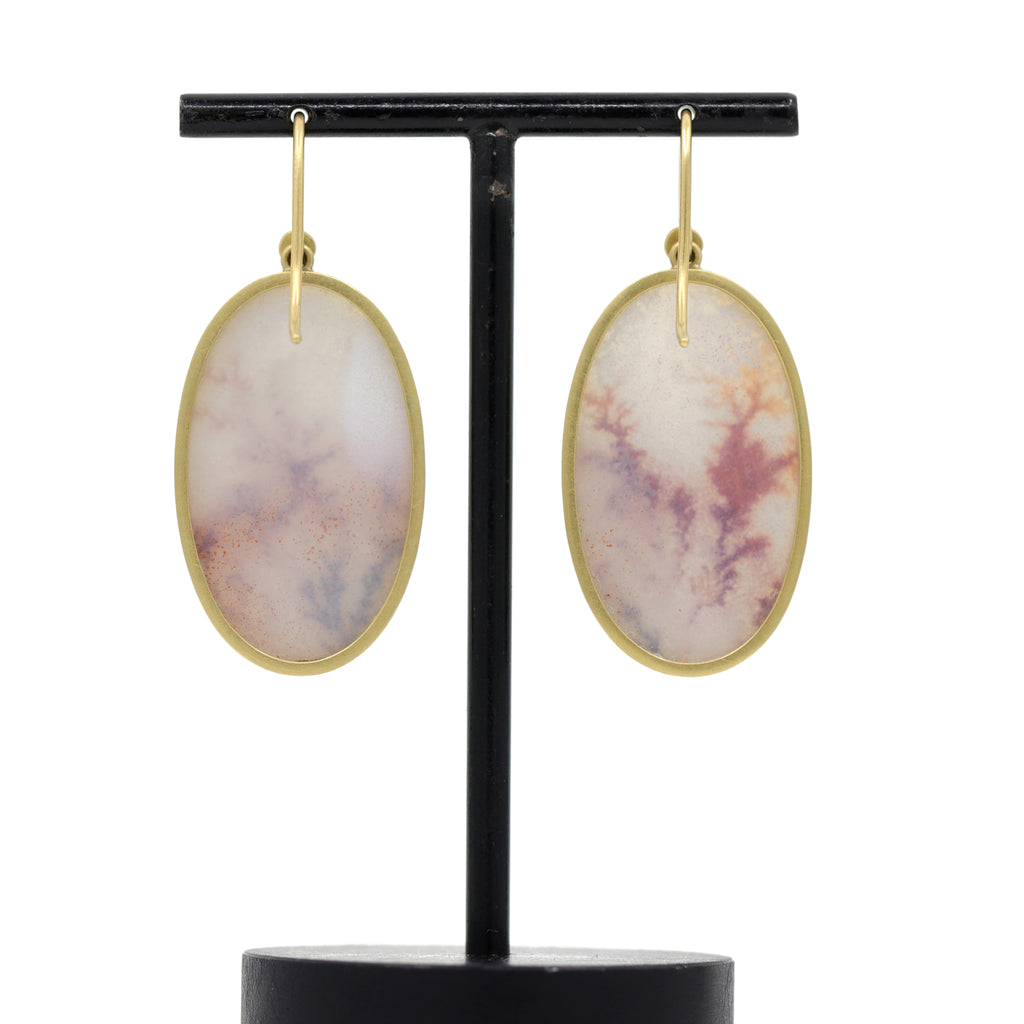 Lola Brooks Large Oval Dendritic Agate Oval Drop Yellow Gold Earrings