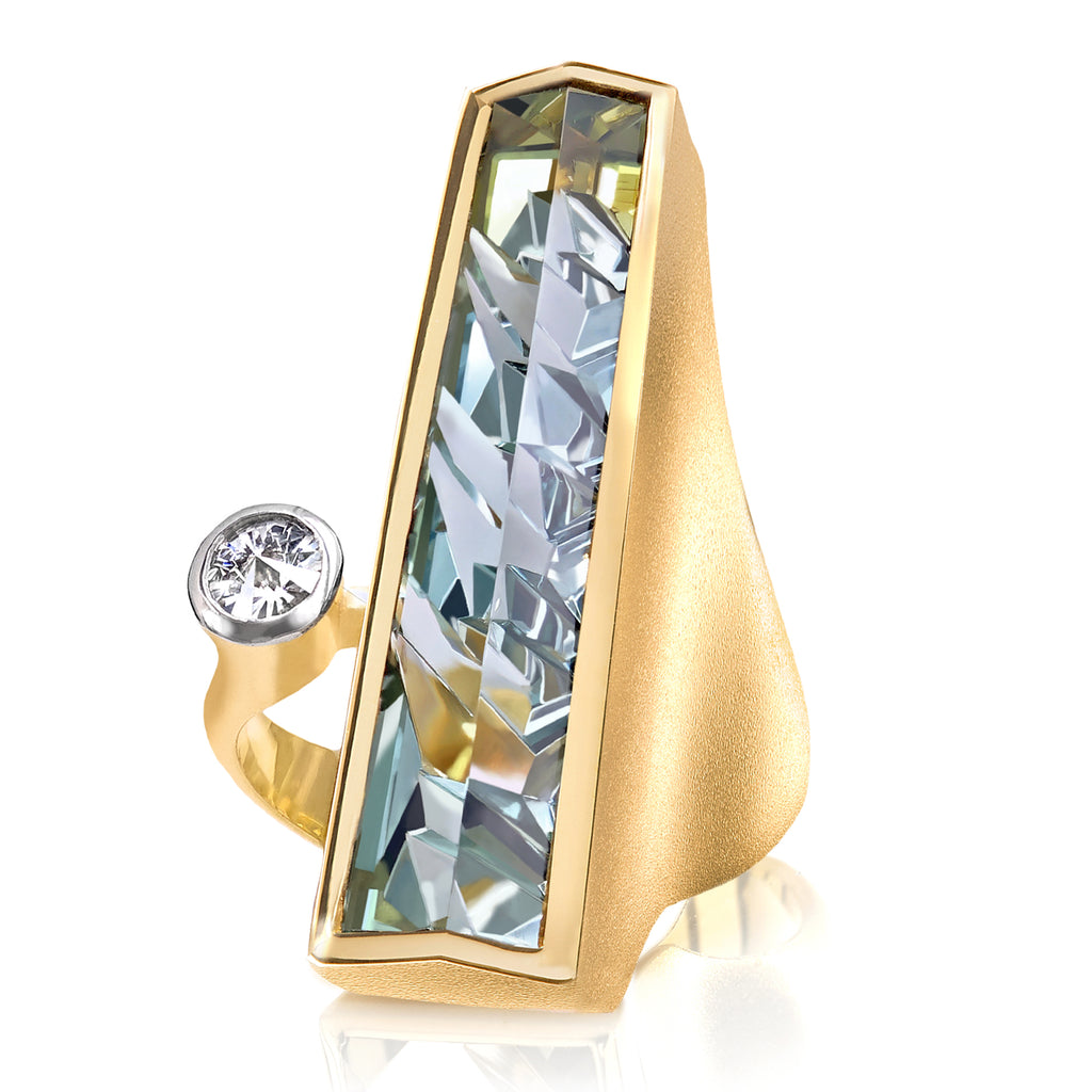 Munsteiner Exceptional Bi-Color Green Tourmaline Spirit-Cut White Diamond Ring Atelier Munsteiner