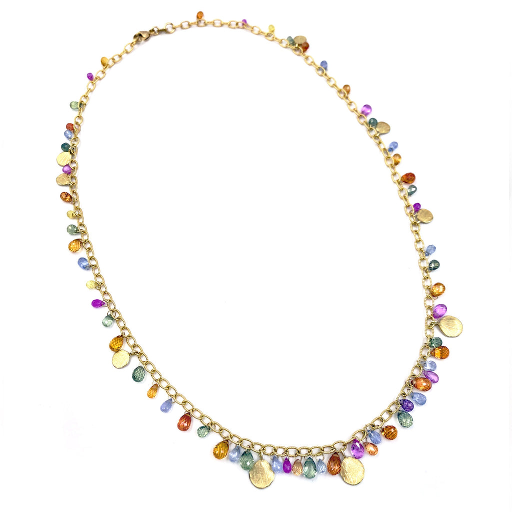 Barbara Heinrich Multicolored Sapphire Faceted Briolette Gold Petals Necklace (Special Order) Barbara Heinrich
