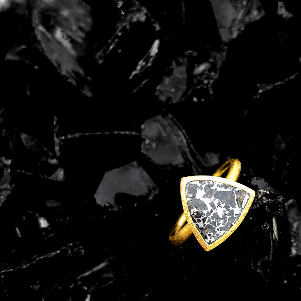 Devta Doolan Reflective Meteorite Gold One of a Kind Solitaire Ring Devta Doolan