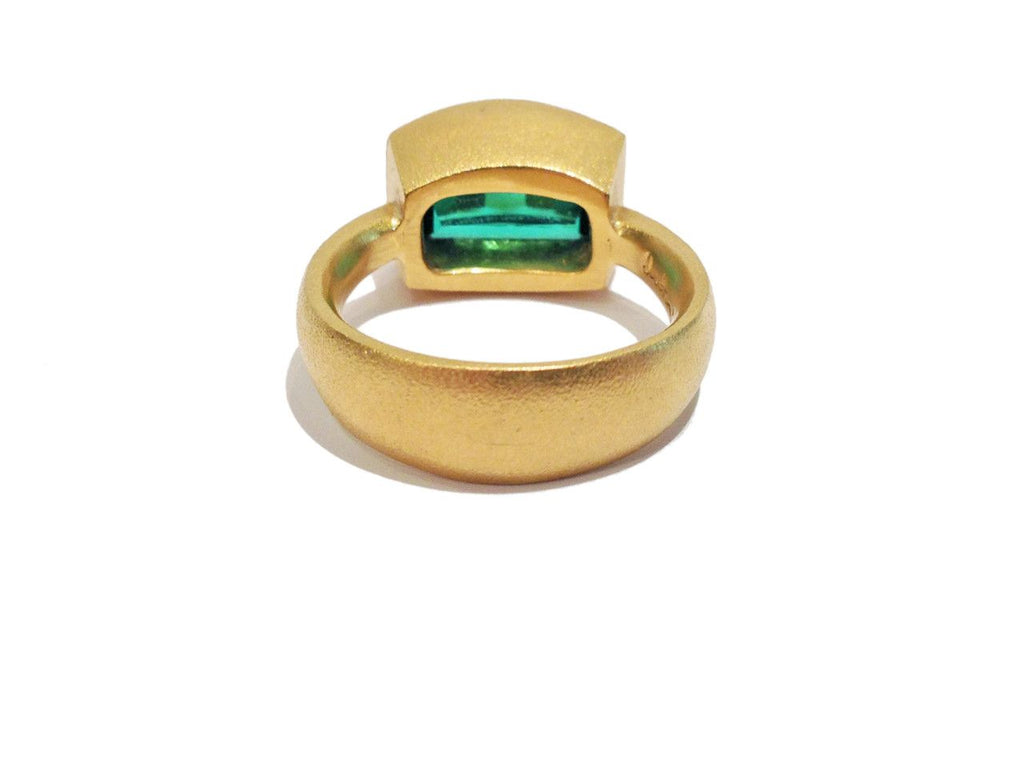 Devta Doolan One of a Kind Geometric Grid Bluish-Green Tourmaline Gold Ring Devta Doolan
