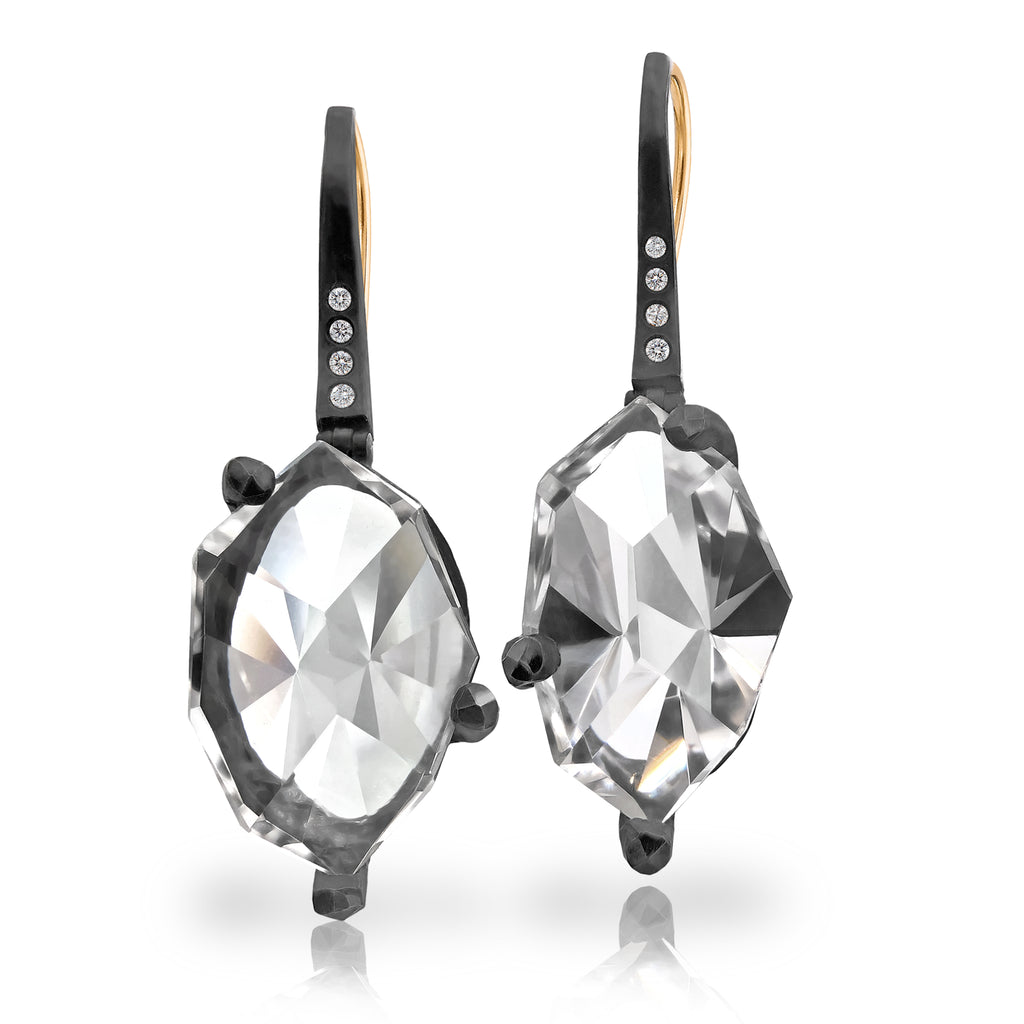 Elizabeth Garvin Mirror-Cut Rock Crystal Diamond Oxidized Silver Facets Earrings Elizabeth Garvin Fine