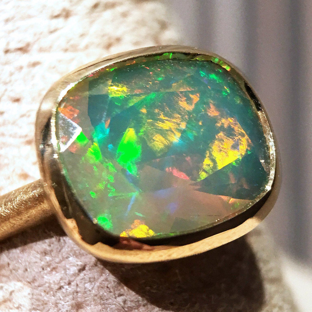 Geoffrey Good Faceted Sudanese Rainbow Opal One of a Kind Gold Ring Geoffrey Good