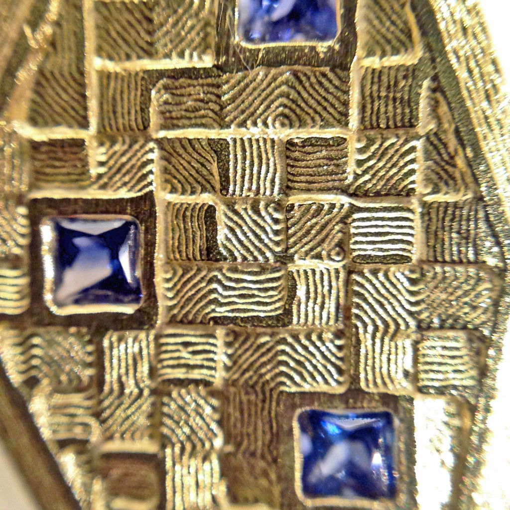 Jo Hayes Ward Cornflower Blue Sapphire 3D Printed Reflective Gold Earrings Jo Hayes Ward