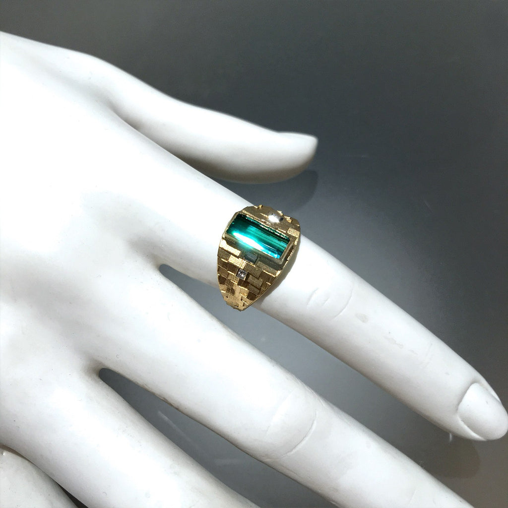 Jo Hayes Ward One of a Kind Green Tourmaline Diamond Reflective Gold Ring Jo Hayes Ward