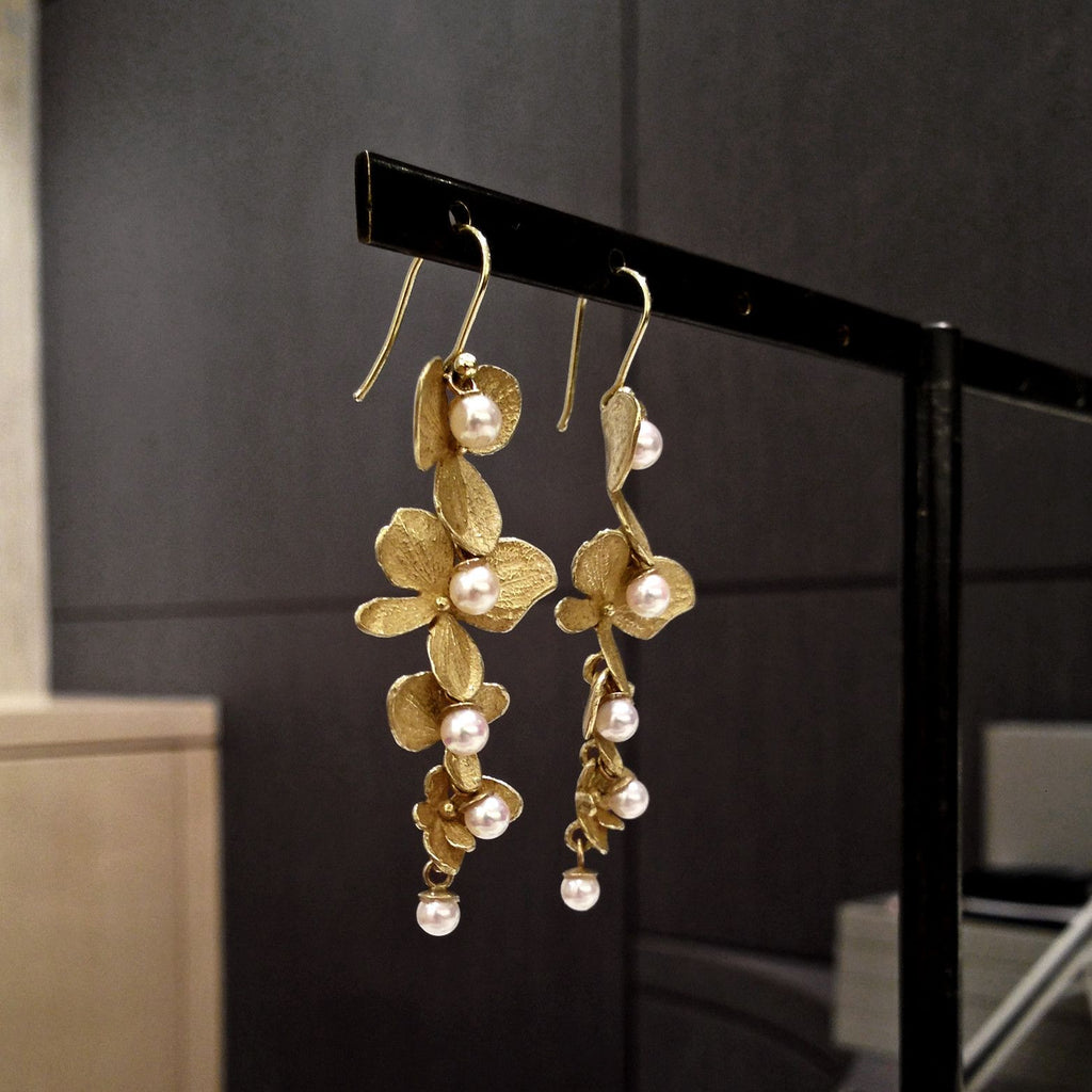 John Iversen Pearl Gold Hydrangea Drop Earrings (Special Order) John Iversen