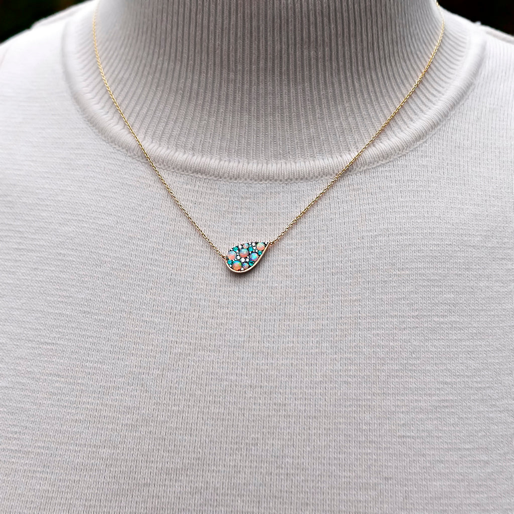 Joke Quick Fine Crystal Opal + Paraiba Tourmaline + White Diamond Gold Necklace