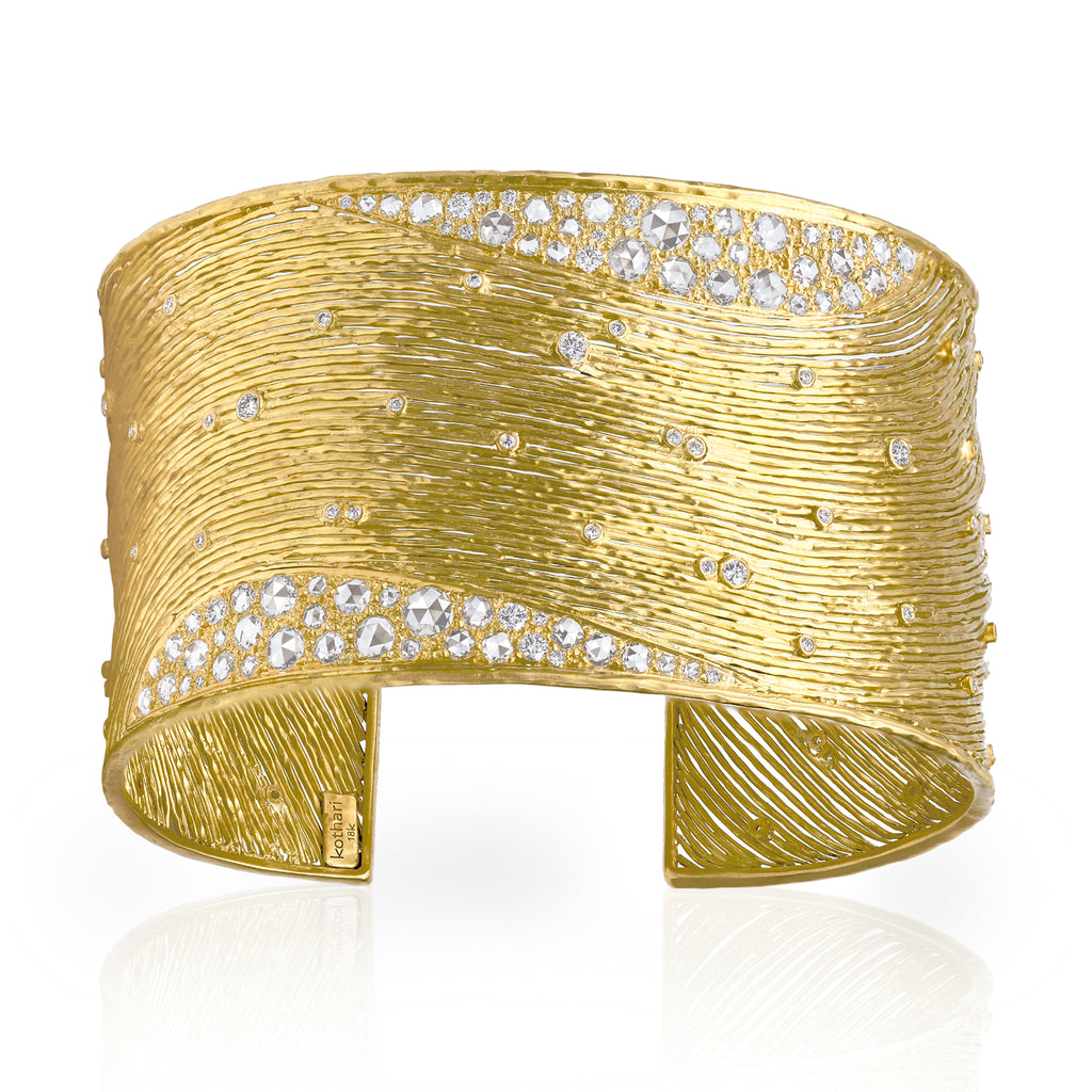 Kothari Brilliant + Rose-Cut White Diamond Gold Cuff Bracelet Kothari