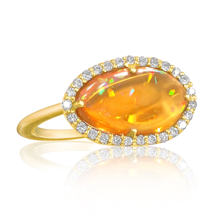 Kothari Freeform Mexican Fire Opal White Diamond Gold One of a Kind Ring Kothari