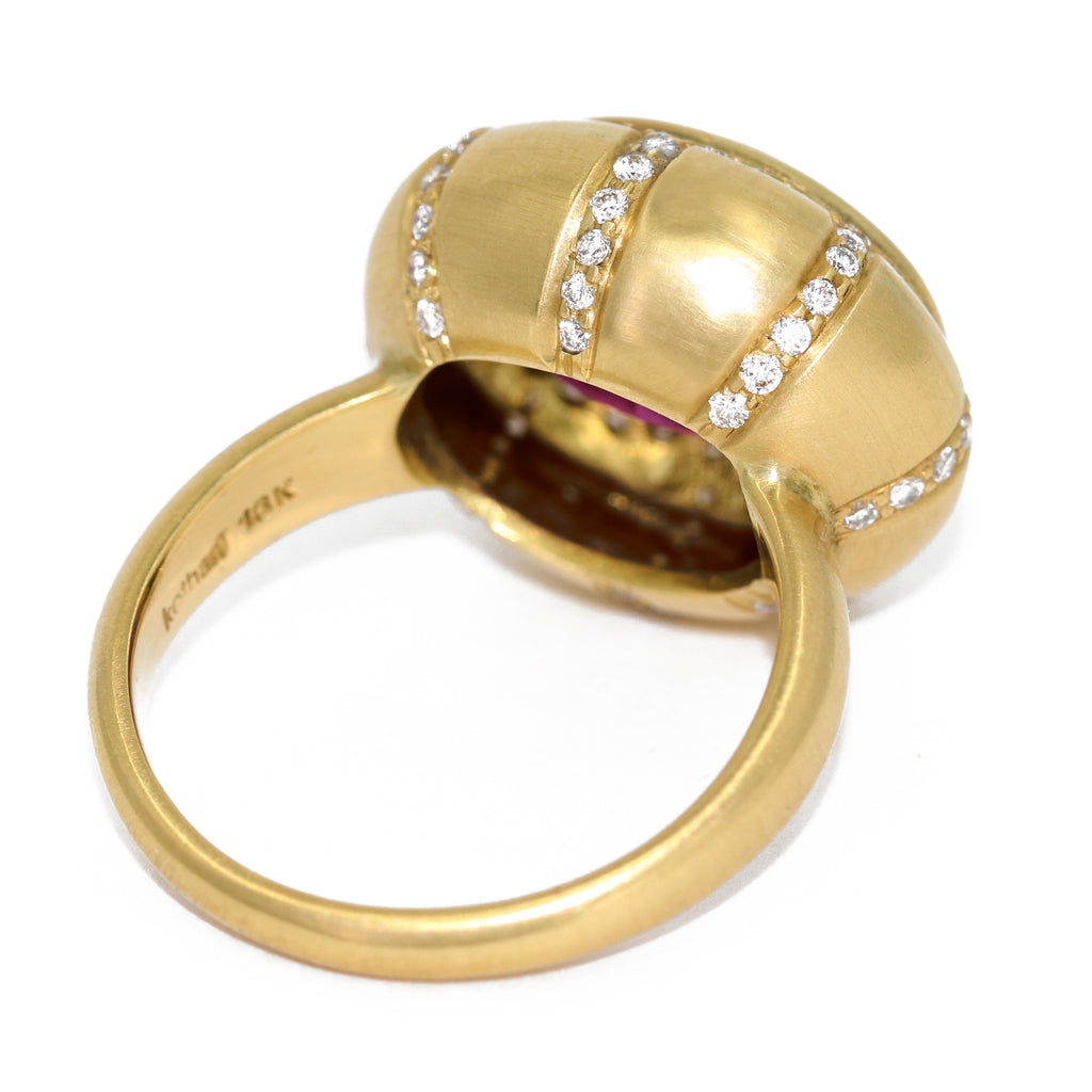 Kothari Vivid Rubelite Tourmaline White Diamond Gold Queen's Crown Ring
