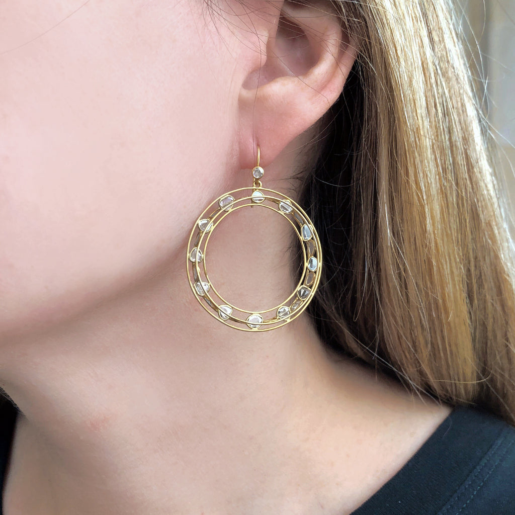 Kothari Polki Diamond One of a Kind Gold Dimension Hoop Earrings Kothari