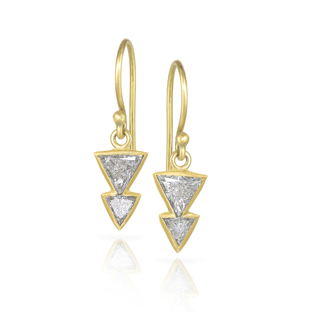 Kothari Trillion White Diamond Yellow Gold Double Dagger Dangle Drop Earrings