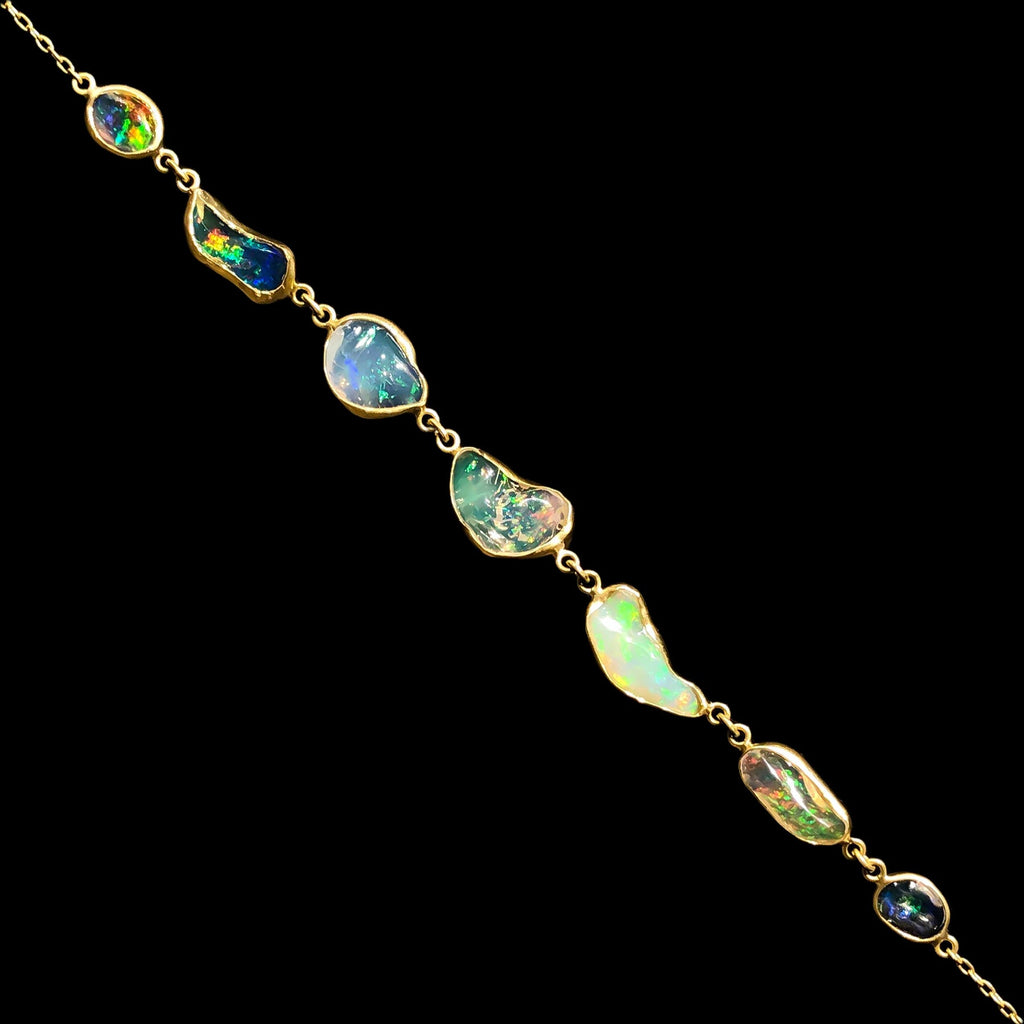 Kothari Fiery Freeform Mexican Opal In-Line Gold One of a Kind Necklace Kothari