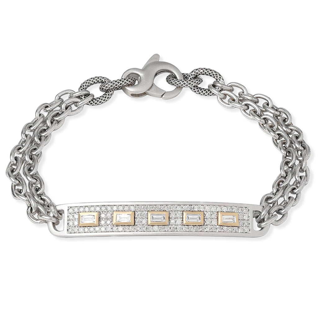 Liza Beth Baguette + Pave Diamond Curved Bar Double Chain Bracelet (Special Order) Liza Beth Jewelry