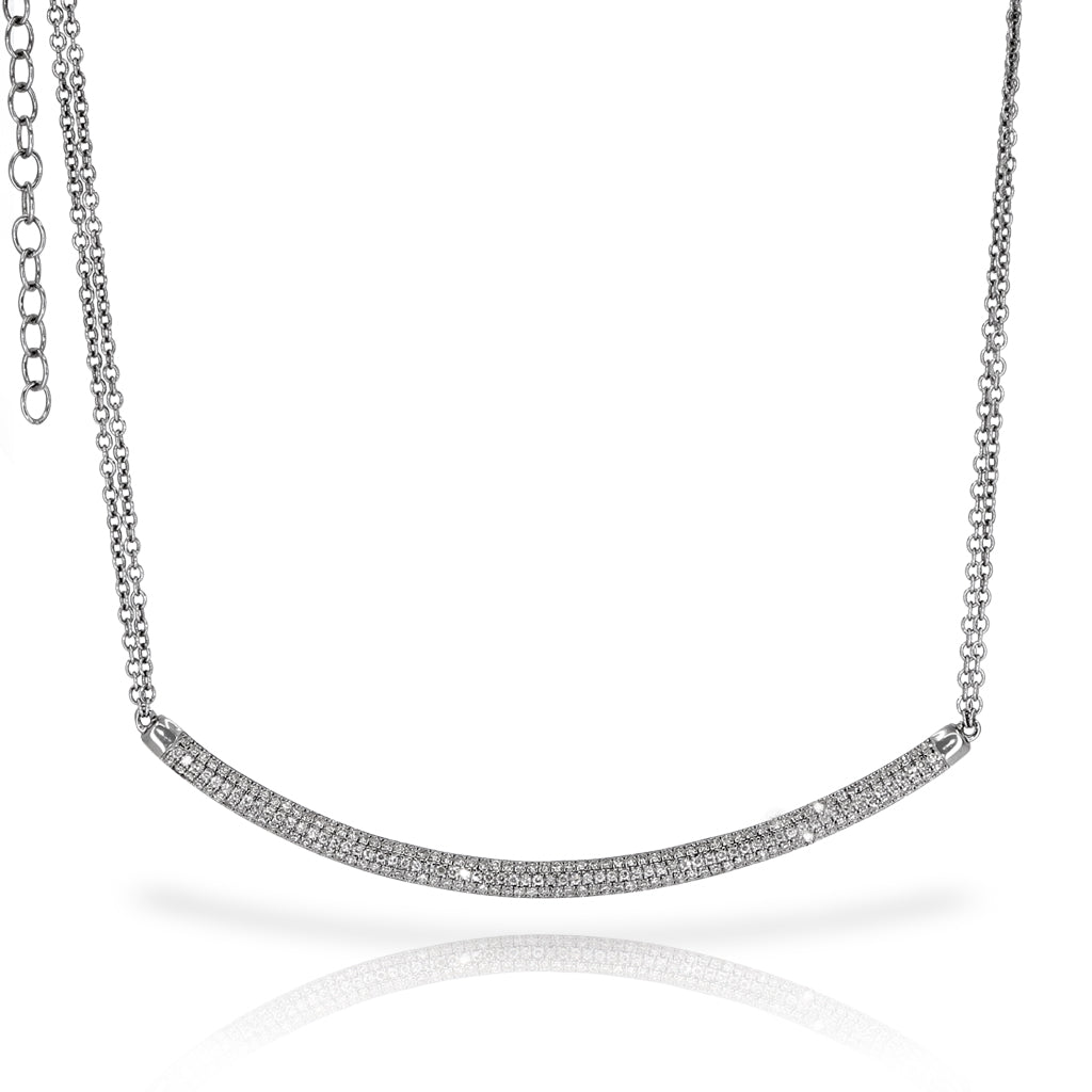 Lori Barros Curved Pave Diamond Bar Double Chain Necklace Lori Barros