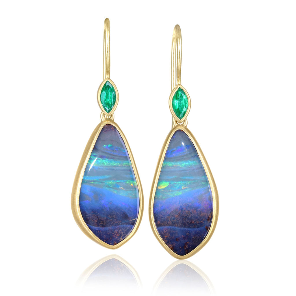 Lola Brooks Oceanic Boulder Opal Emerald Gold Drop Earrings Lola Brooks