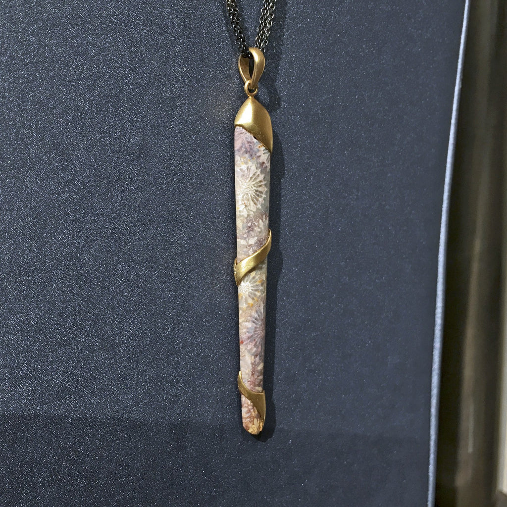 Lauren Harper Ancient Fossilized Long Coral Diamond Silver Gold Necklace Lauren Harper