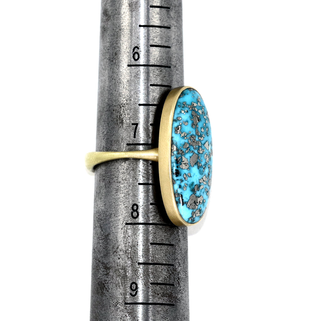 Lola Brooks Exceptional 16.81ct Metallic Pyrite in Turquoise One of a Kind Ring Lola Brooks