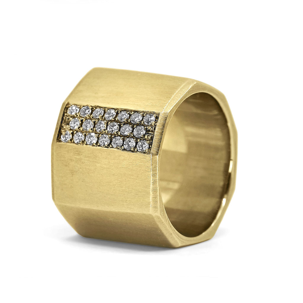 Lisa Ziff Satin Gold Diamond Handmade Facet Bolt Band Ring - Szor Collections
