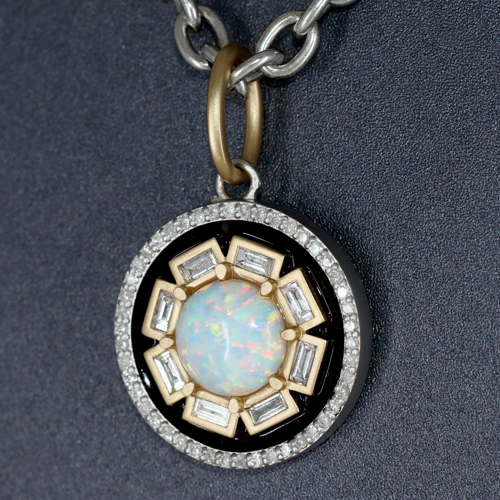 Liza Beth Fiery Opal Diamond Baguette Pendant Necklace Liza Beth Jewelry