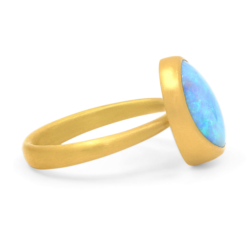 Lola Brooks Bright Violet Blue Boulder Opal One of a Kind 22k Gold Ring
