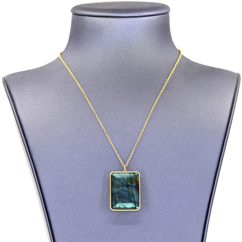 Lola Brooks Faceted Labradorite Octagon One of a Kind Pendant Necklace