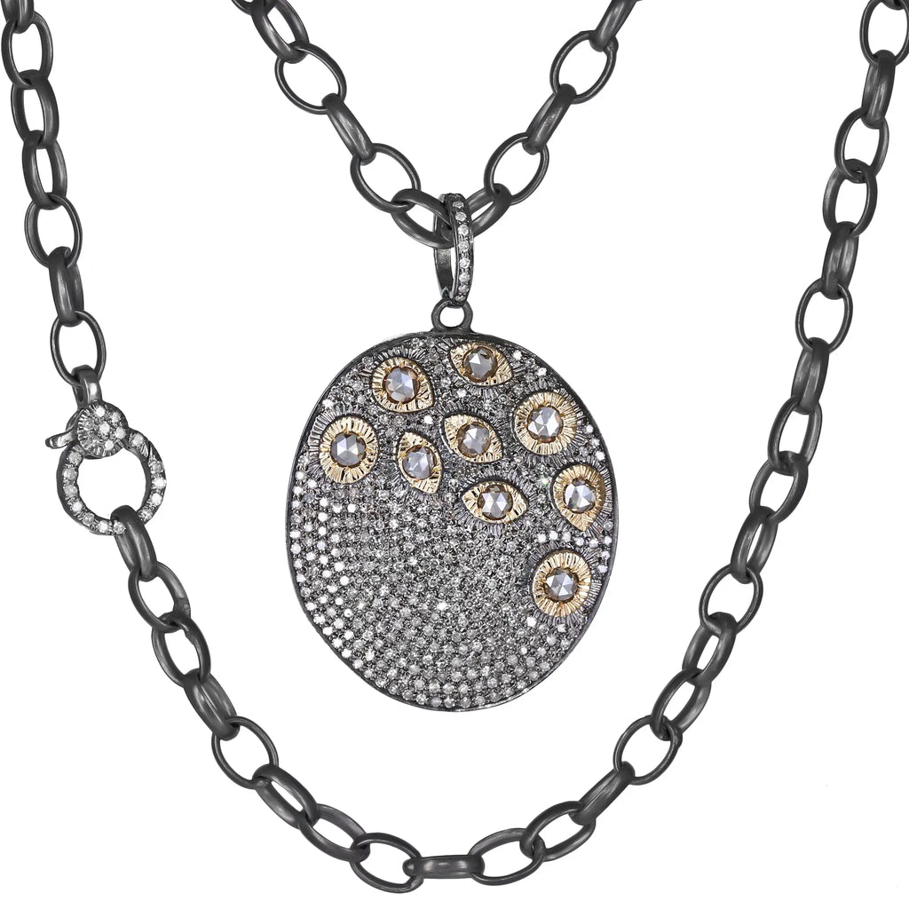 Lori Barros Oval Champagne + Pave Diamond Pendant Long Chain Necklace - Lori Barros - Szor Collections