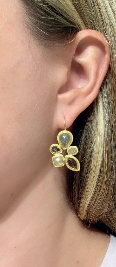 Petra Class Natural Rose-Cut Diamond Yellow Gold Mosaic Drop Earrings Petra Class