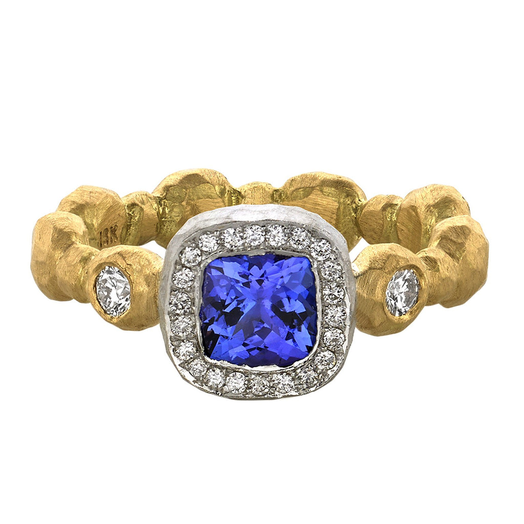 Pamela Froman Cushion-Cut Tanzanite Diamond Muilticolored Gold Ring Pamela Froman