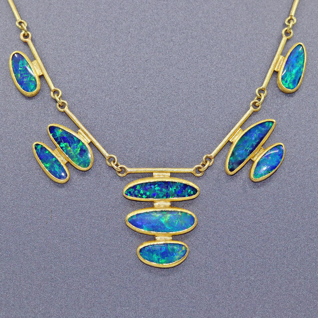 Petra Class Vivid Blue Australian Opal Doublet Gold Segments Necklace Petra Class