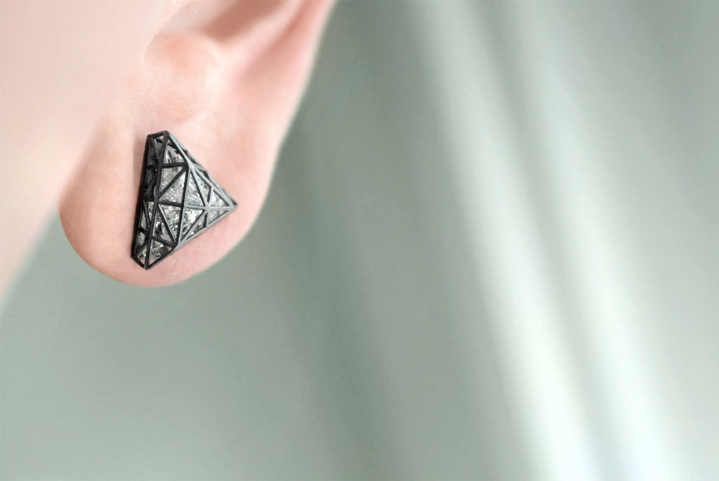 Roule and Co. Loose White Topaz Black Gold Triangle Shaker Earrings Roule and Co.