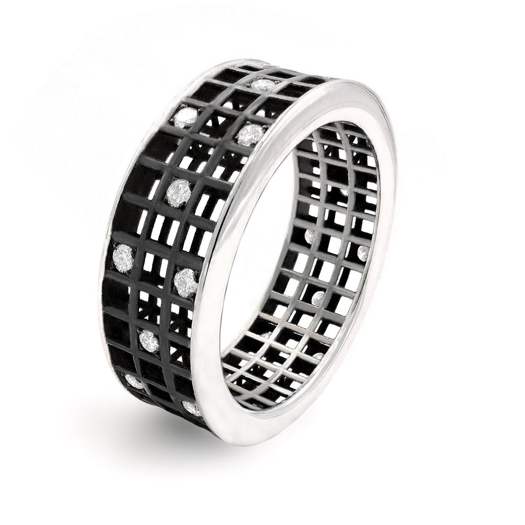 Roule and Co. White Diamond Black Gold Three-Row Open Pixel Dust Band Ring Roule and Co.