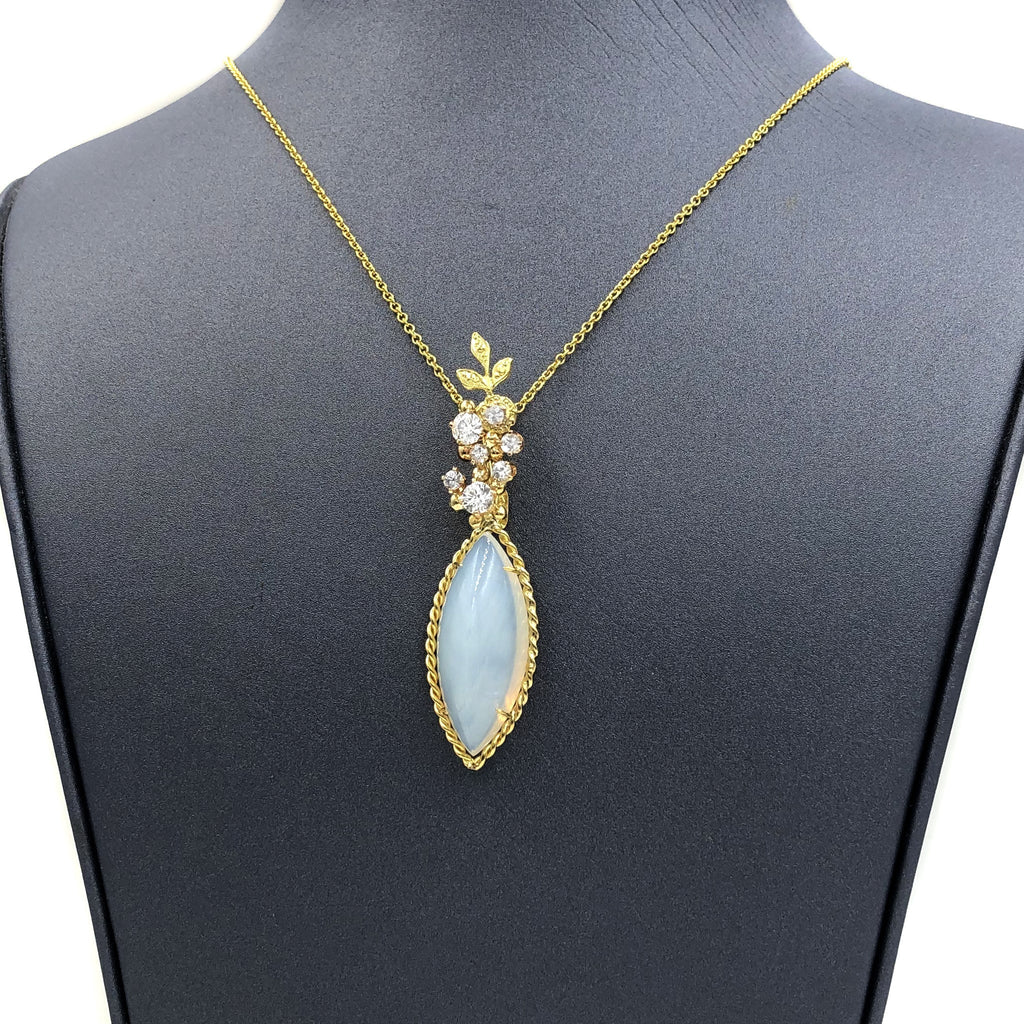 Russell Trusso Glowing Marquise Agate Chalcedony White Sapphire Gold Necklace Russell Trusso