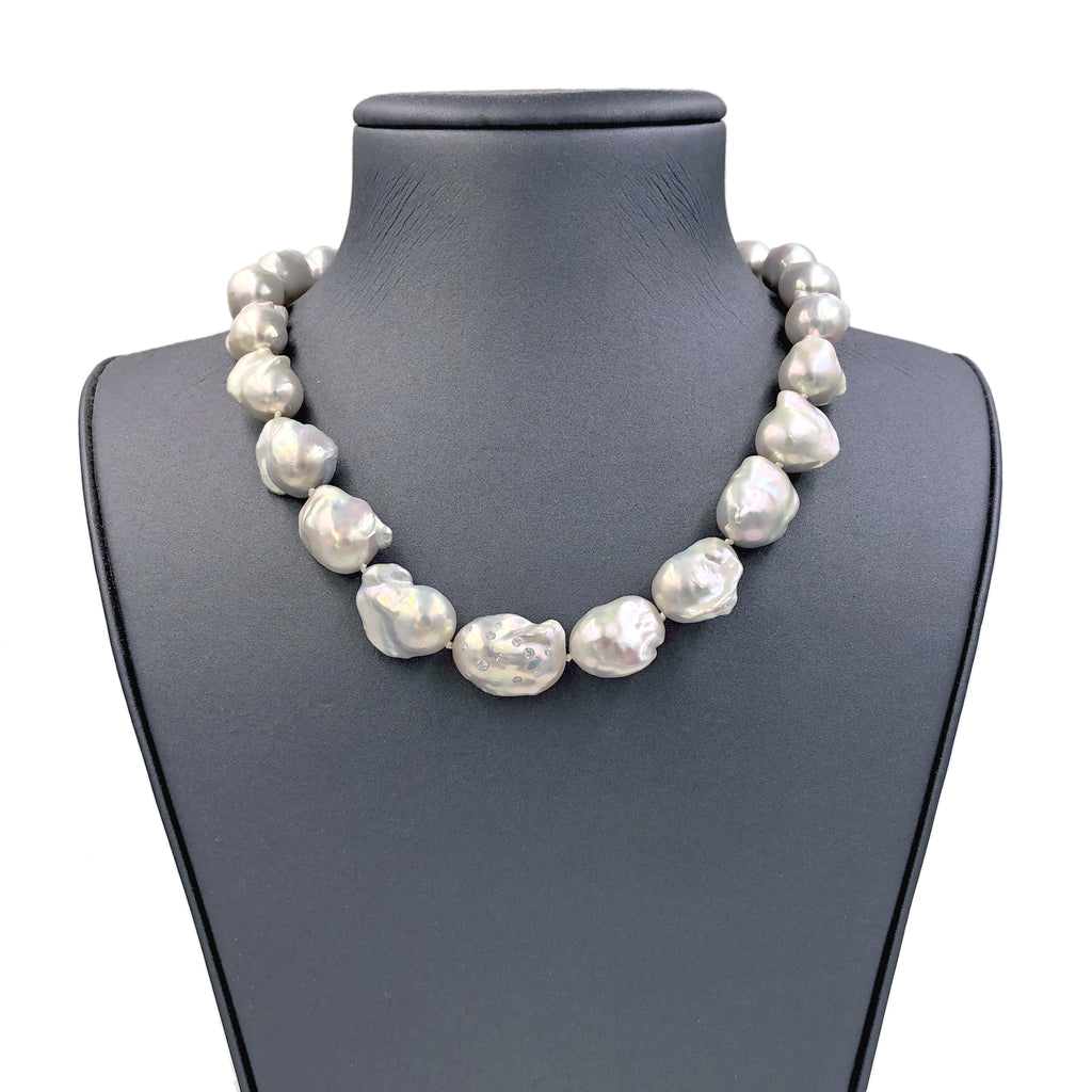 Russell Trusso White Diamond Rainbow White Freshwater Pearl Strand Necklace  (Special Order) Russell Trusso