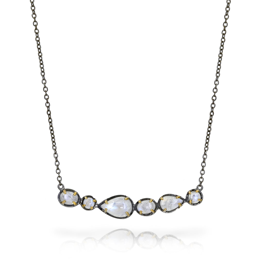 Robindira Unsworth Six Moonstone Curved Bar Drop Necklace Szor Collections