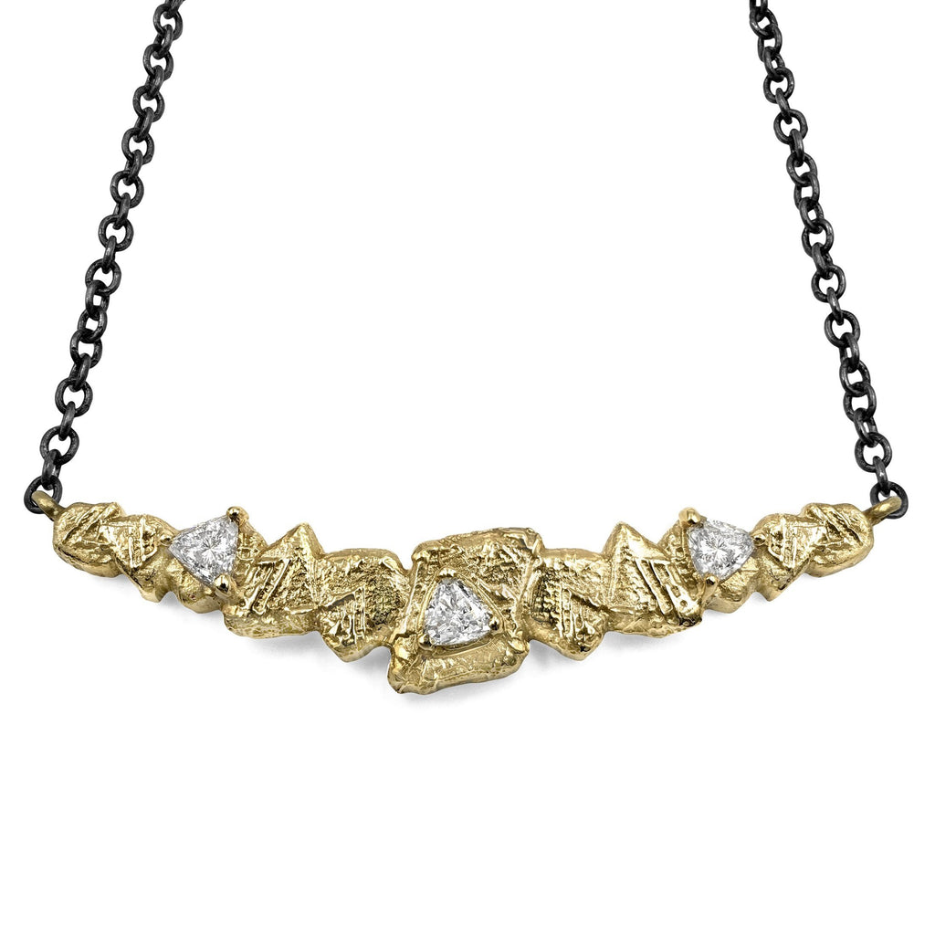 Sarah Graham Trillion White Diamond Gold Trigon Bar Necklace (Special Order) Sarah Graham