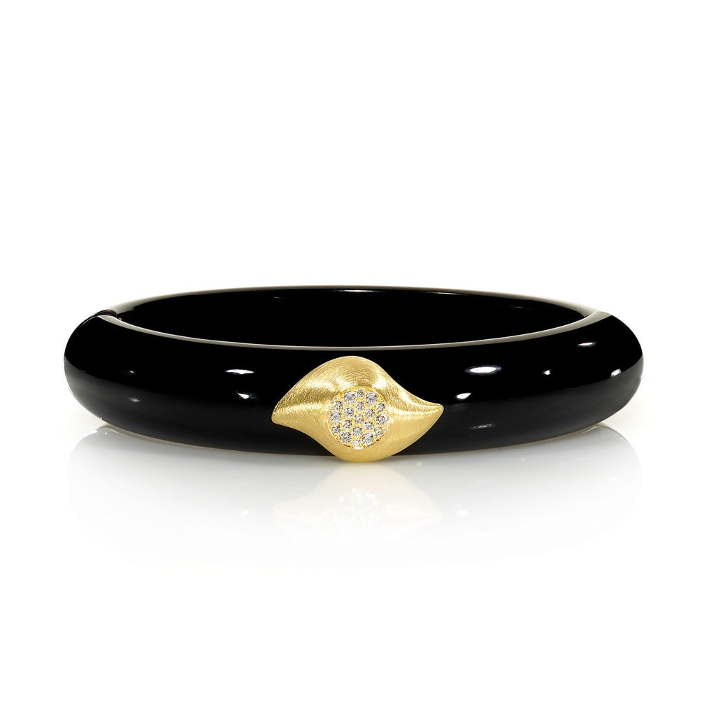 Susan Sadler Magnetic Black Bakelite Diamond Gold Insight Cuff Bracelet Susan Sadler