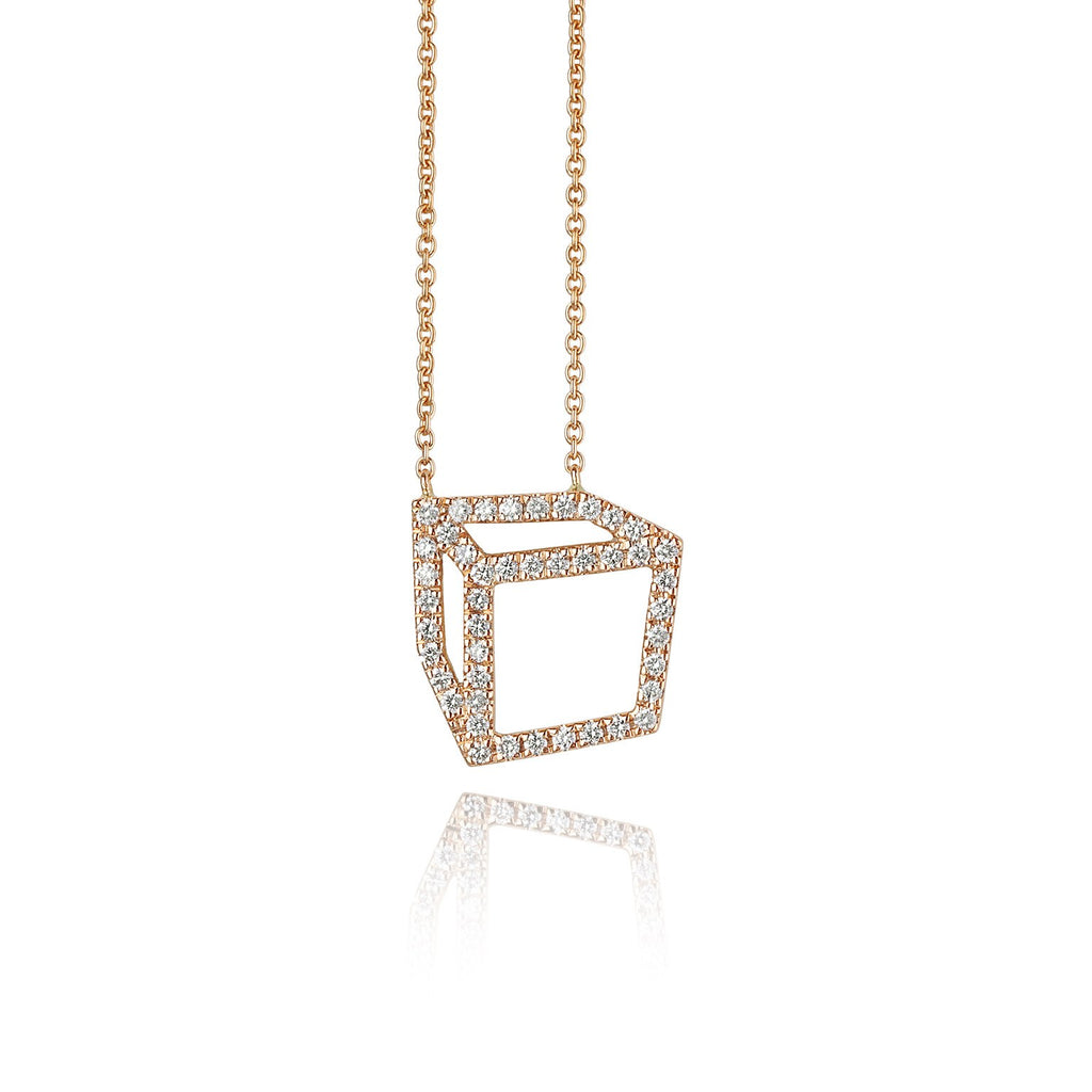 Shimell & Madden Rose Gold White Diamond Cube Necklace Shimell and Madden