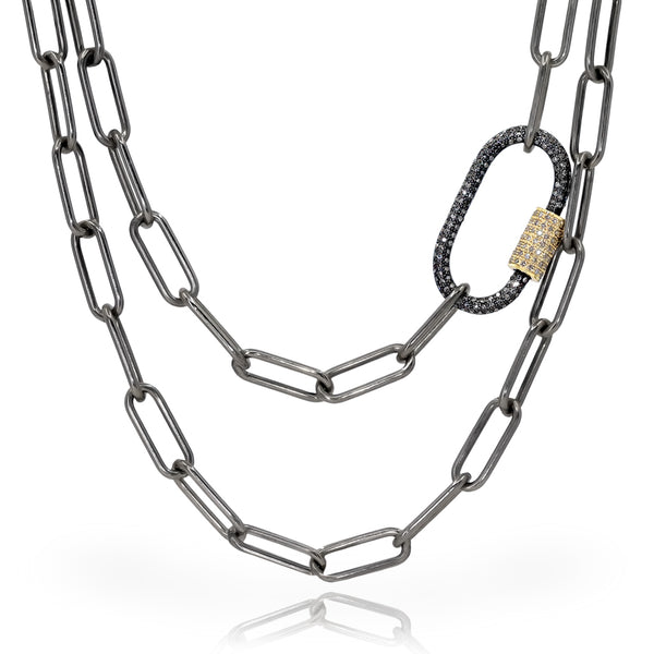 Rolo Chain Necklace with Pave Diamond Gold Carabiner